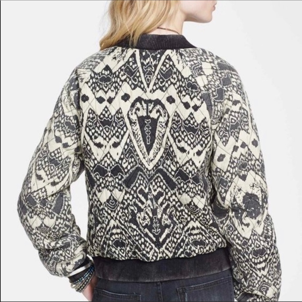Free People Black and Cream Bomber Jacket - Picture 3 of 14